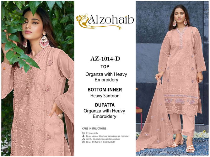 Az 1014 A To D By Alzohaib Organza Pakistani Suits Wholesale Price In Surat
